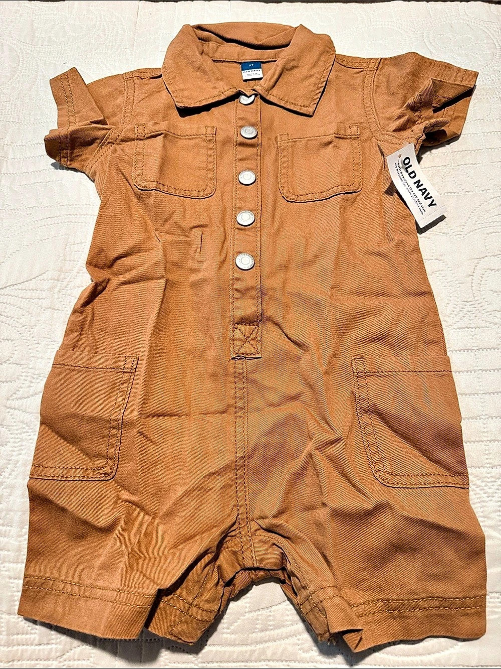 Old Navy Adorable Short-Sleeve Snap Closure Brown Utility Romper